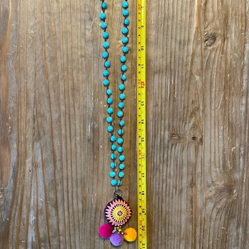 Turquoise Colored Beaded Long Necklace
